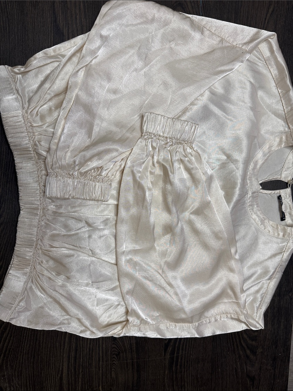 Zara Cream Satin Puff-Sleeve Lounge Top